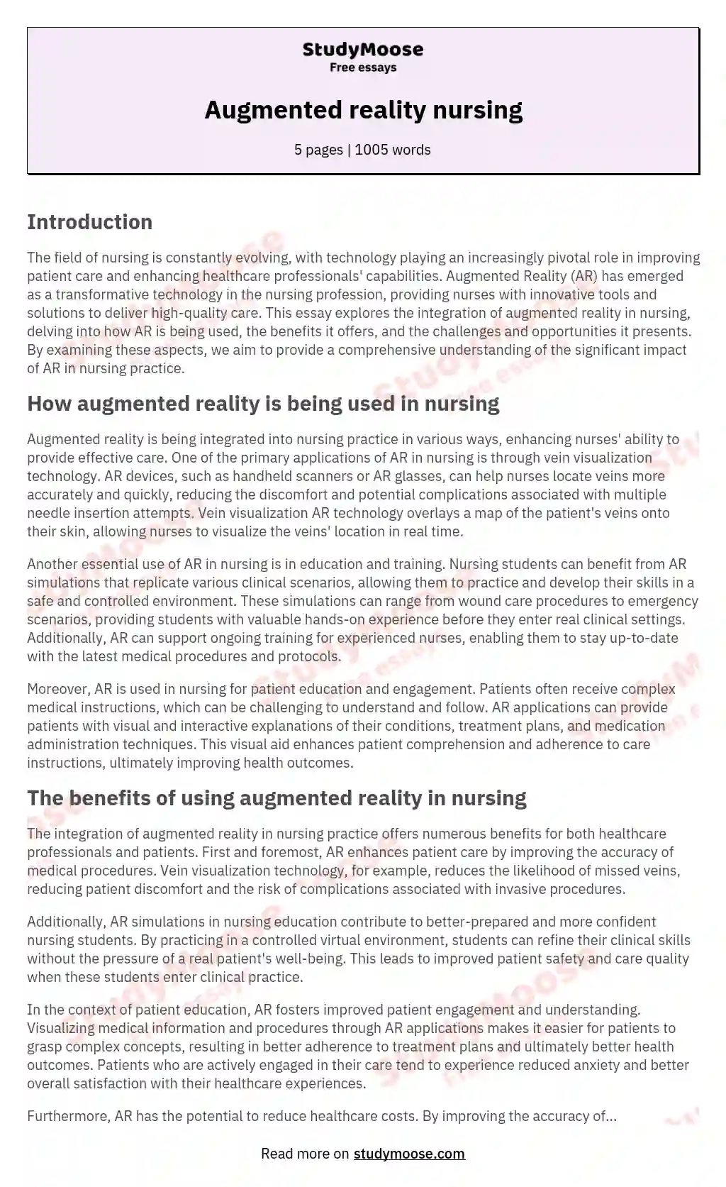 Augmented reality nursing essay
