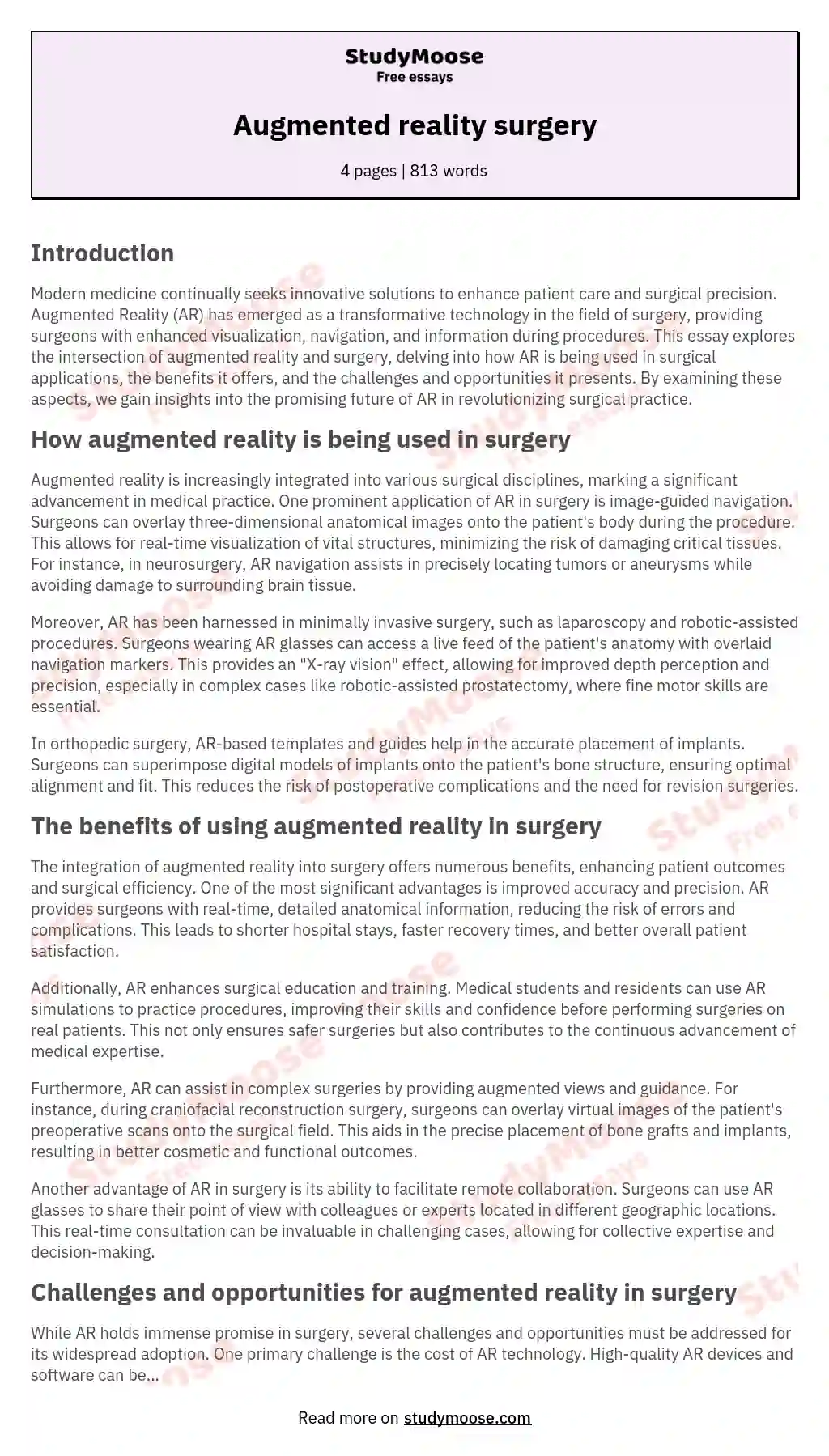 Augmented reality surgery essay
