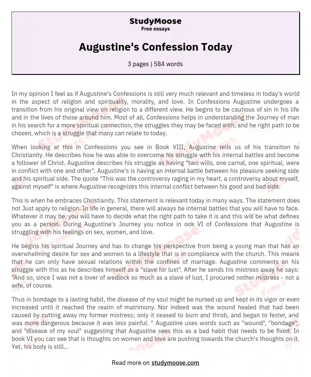Augustine's Confession Today essay