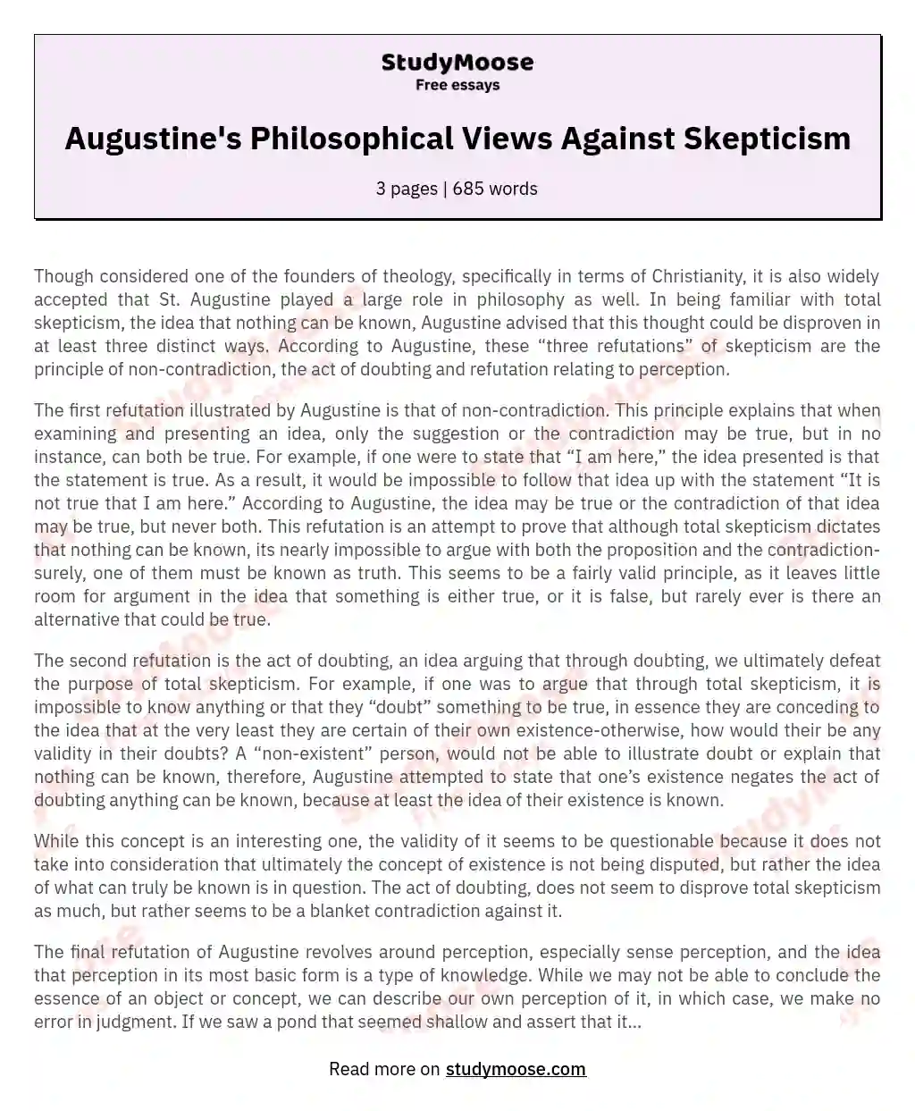 Augustine's Philosophical Views Against Skepticism essay