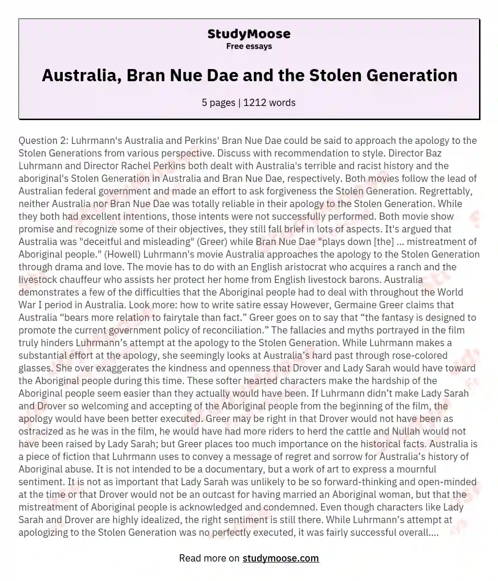 essay on the stolen generation