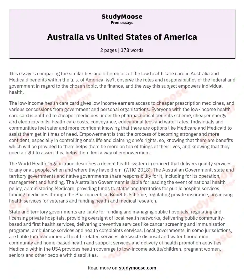 Australia vs United States of America essay