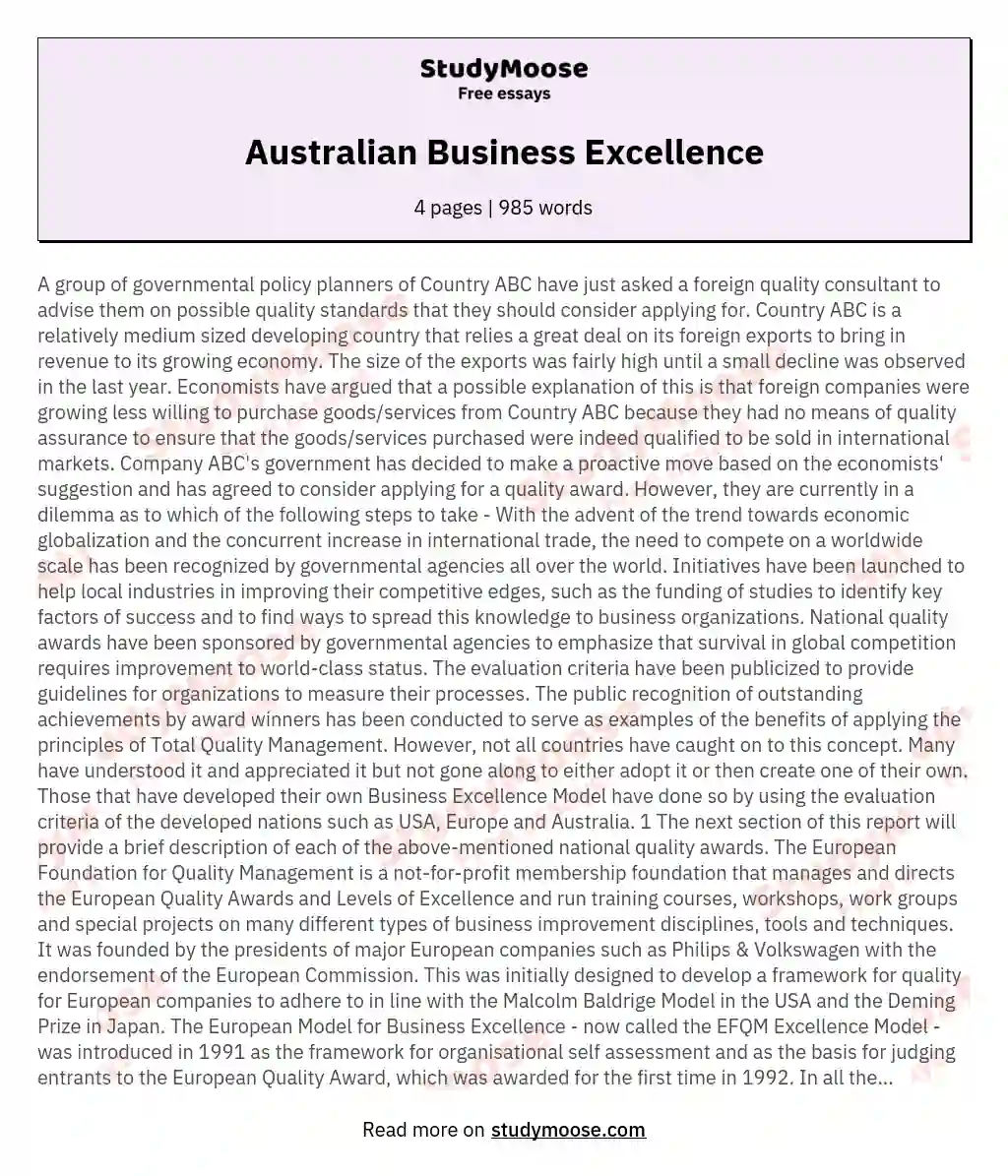 Australian Business Excellence essay