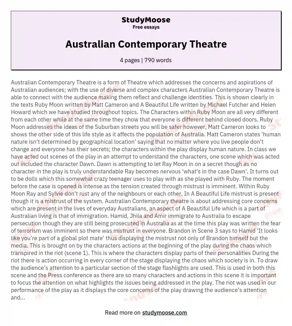 Australian Contemporary Theatre essay