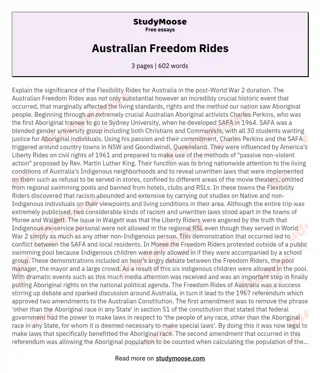 Australian Freedom Rides essay