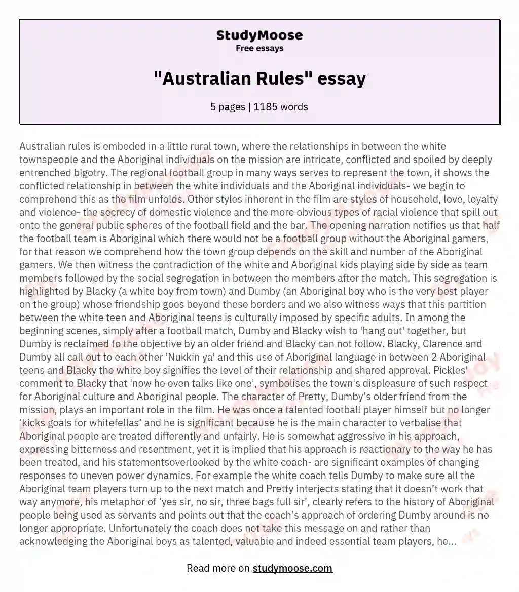 "Australian Rules" essay