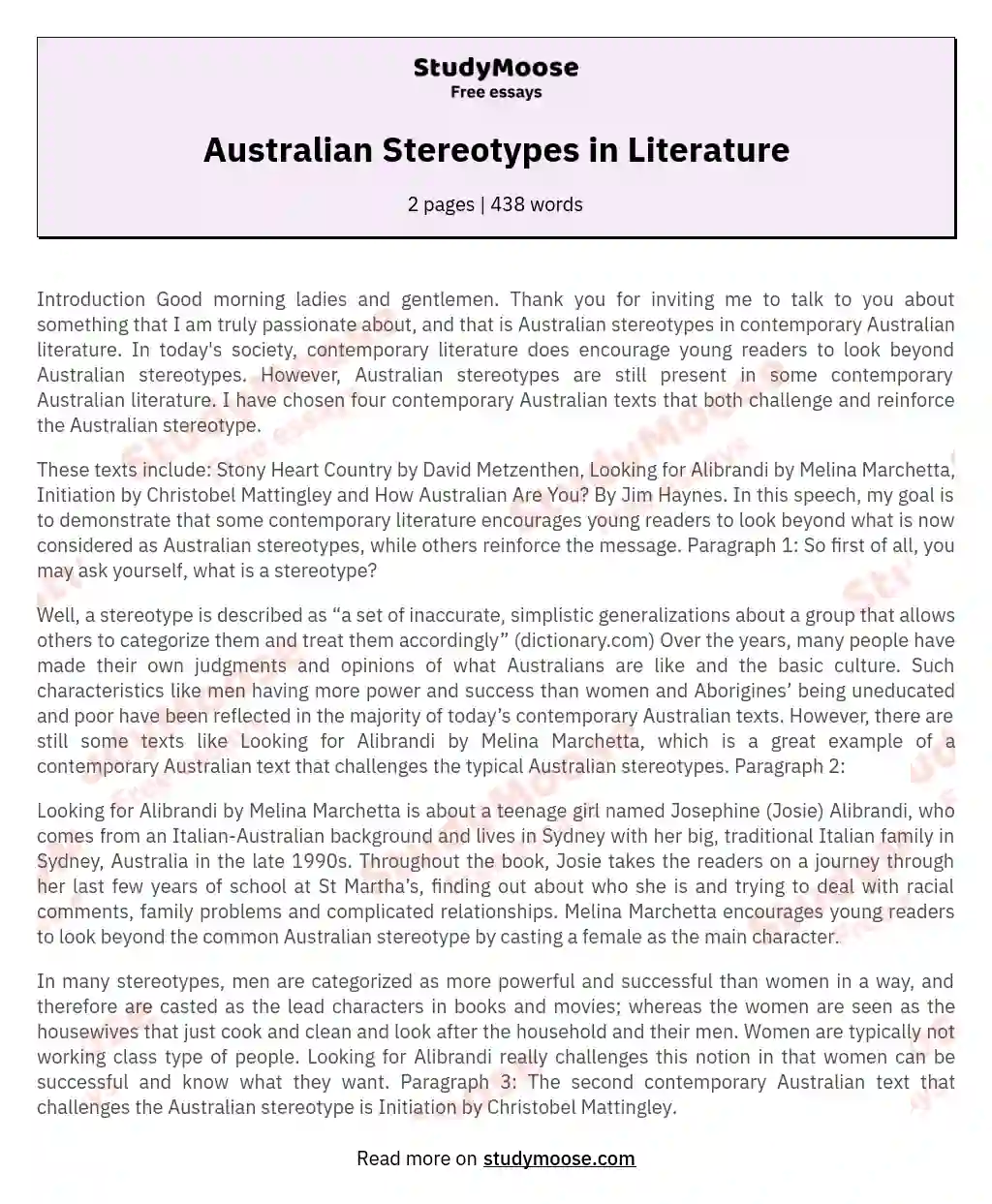 Australian Stereotypes in Literature essay