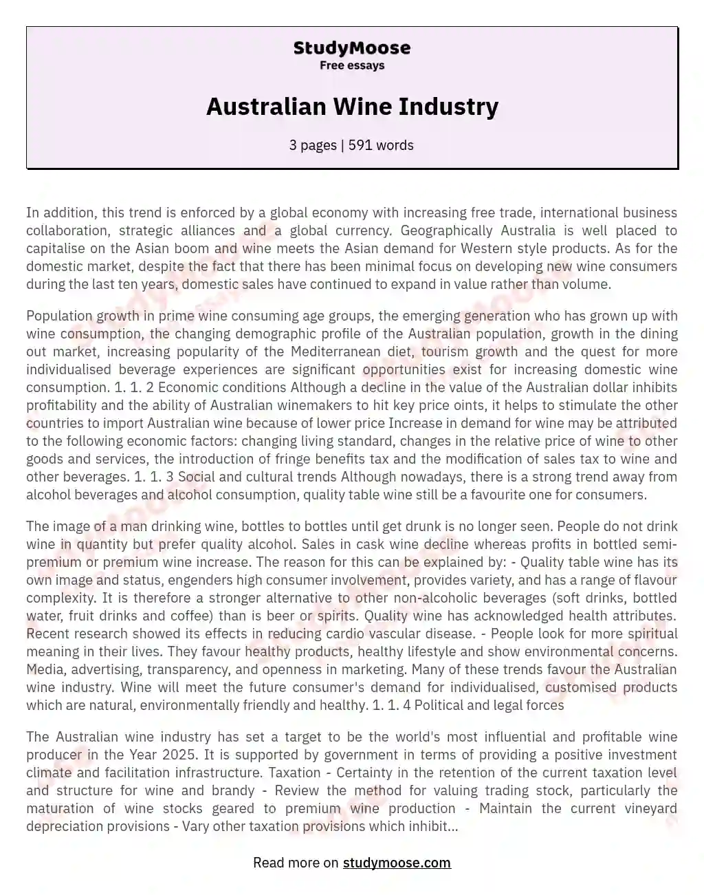 Australian Wine Industry Free Essay Example