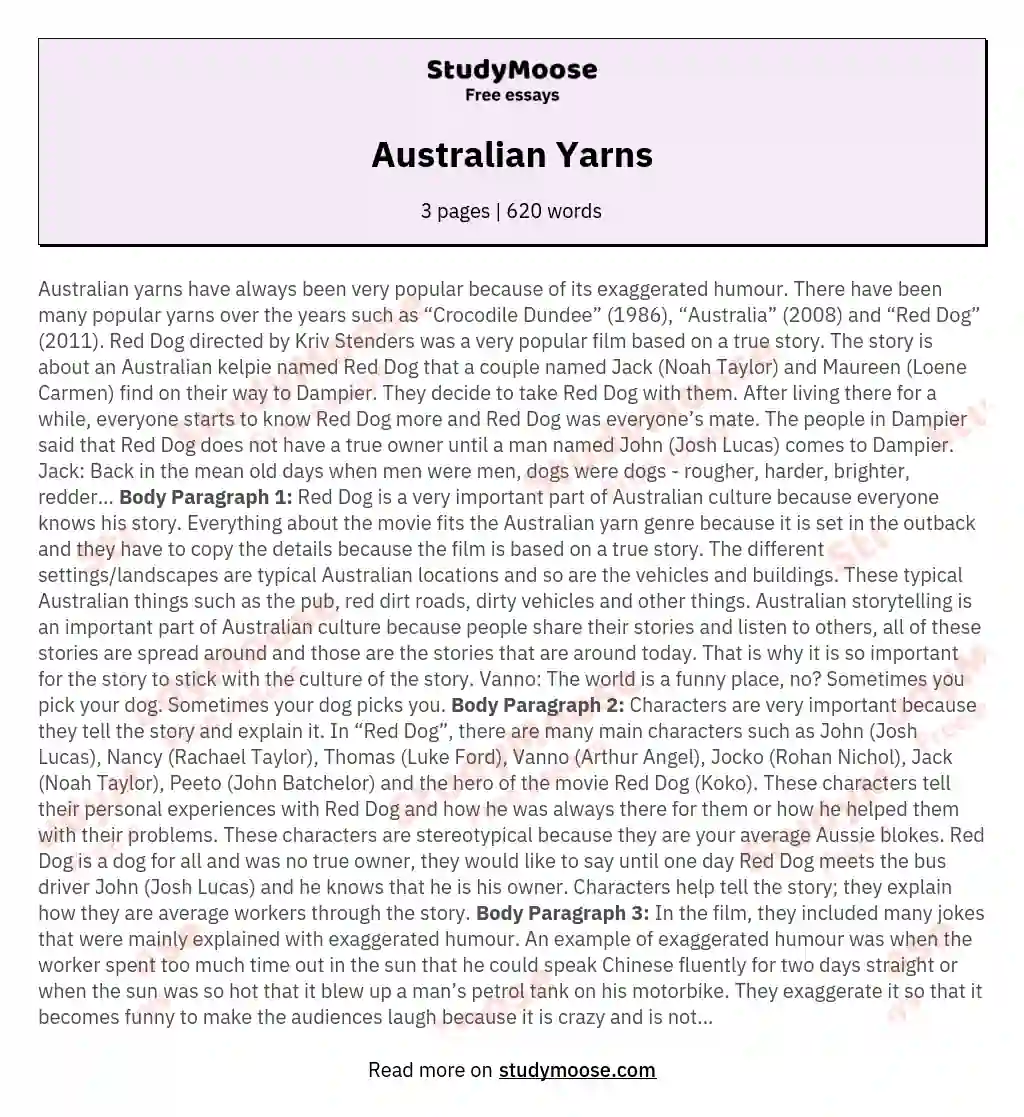 Australian Yarns essay