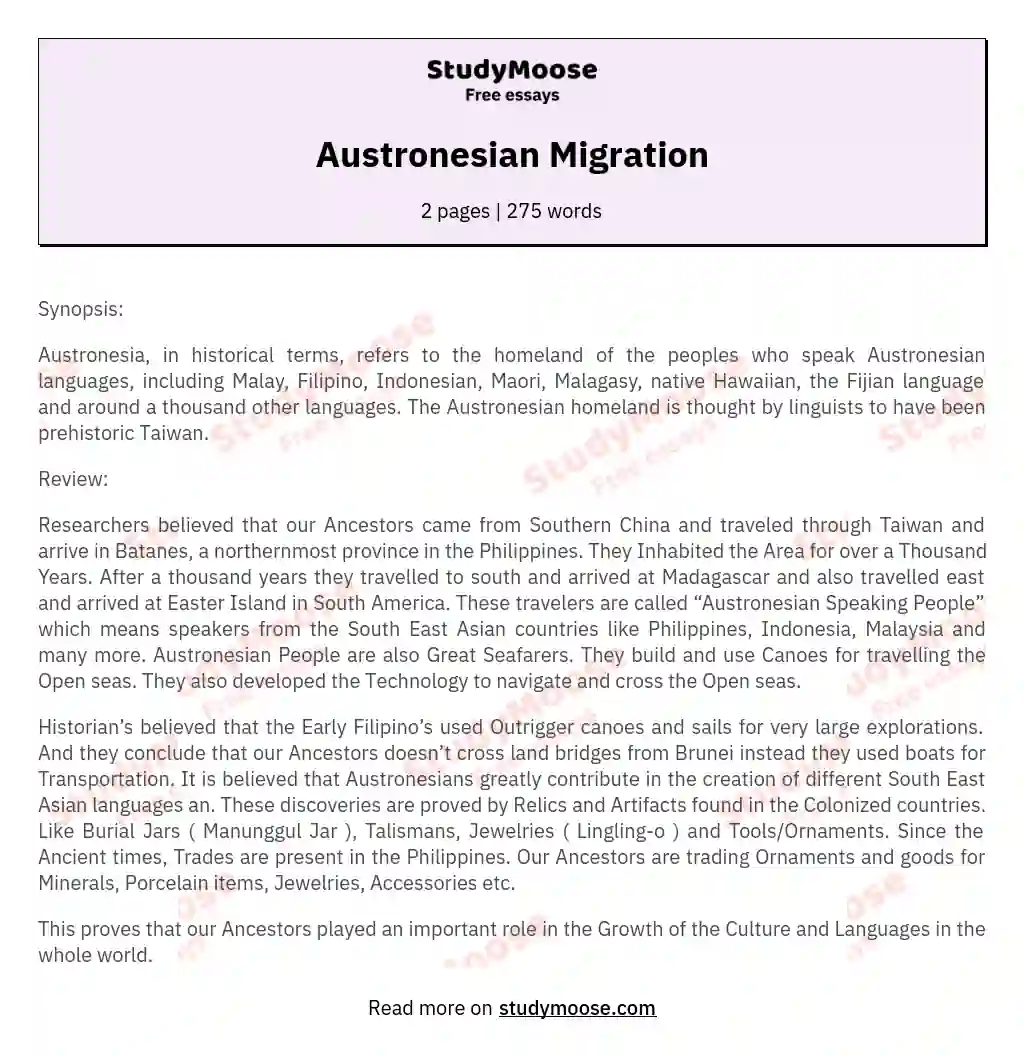 Austronesian Migration essay