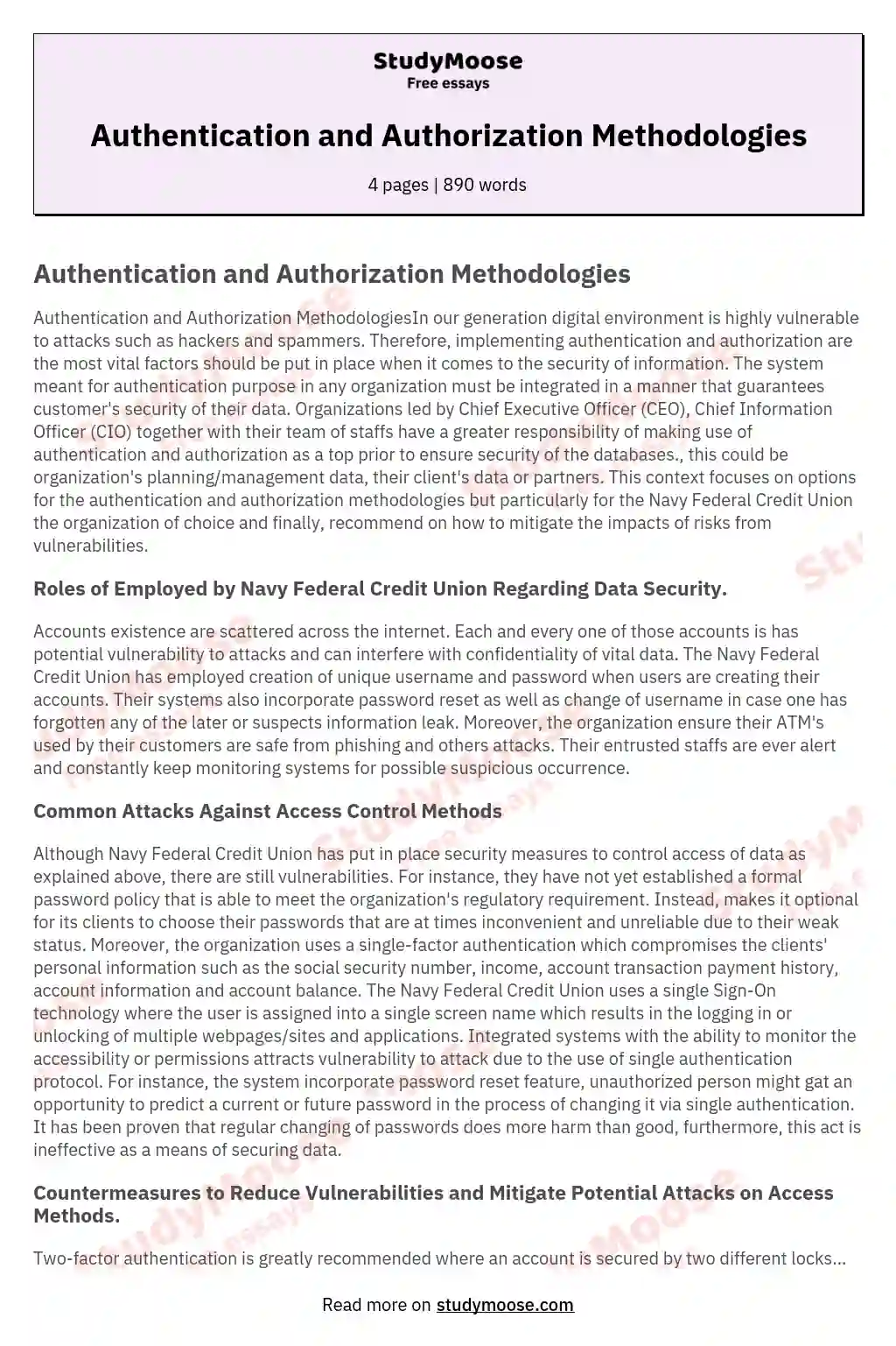 Authentication and Authorization Methodologies essay