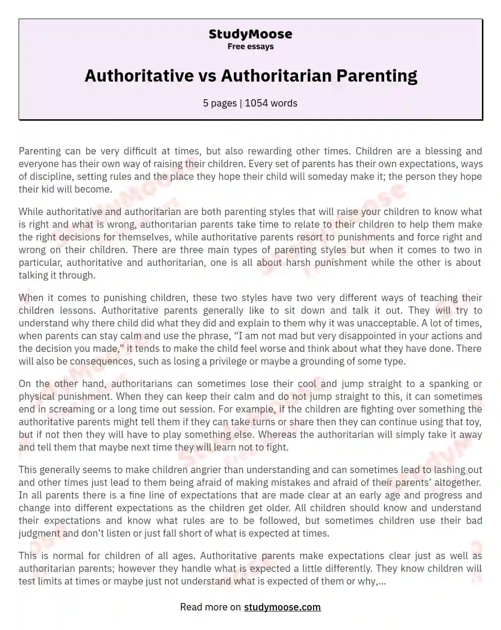 Authoritative vs Authoritarian Parenting essay