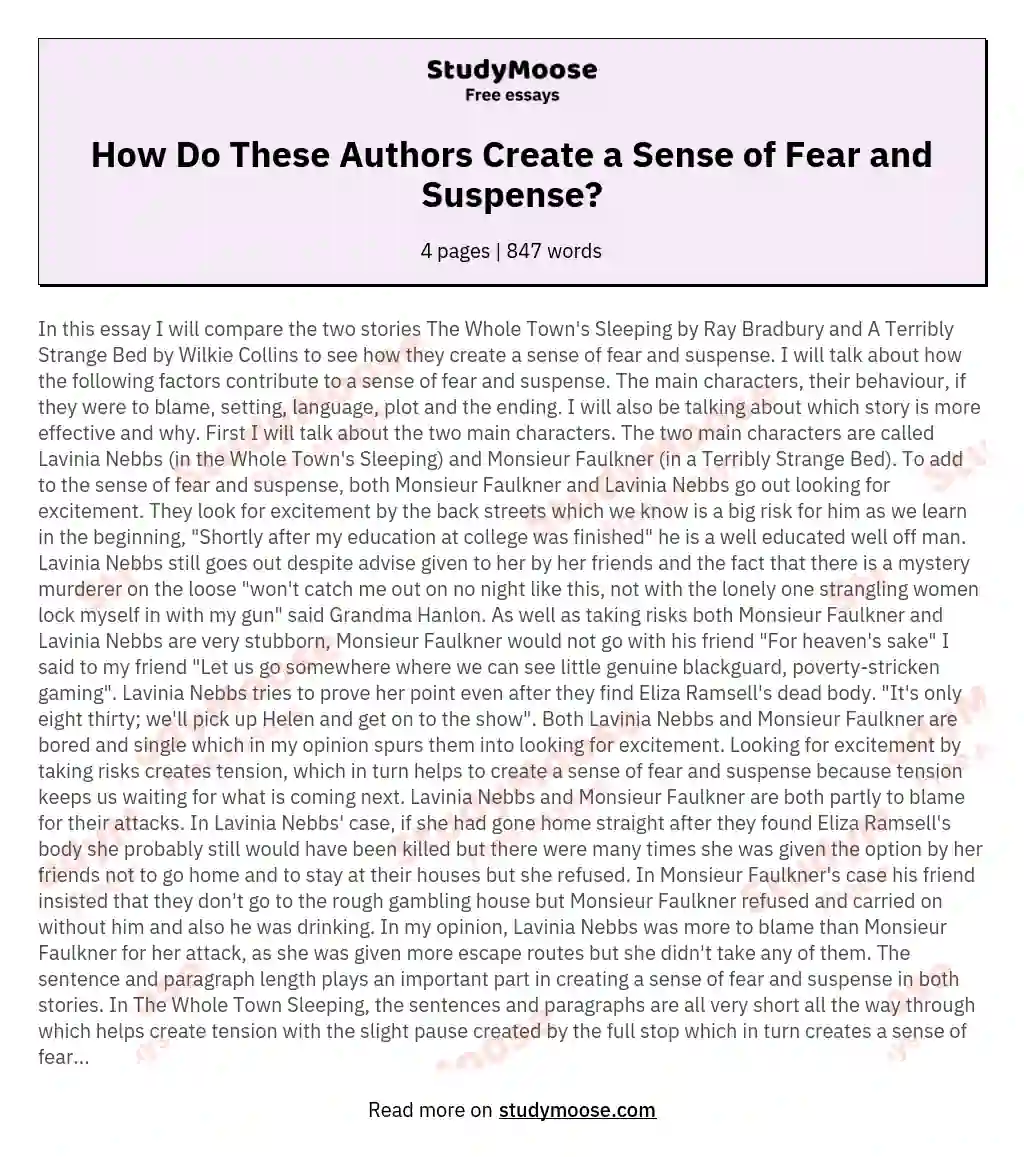 How Do These Authors Create a Sense of Fear and Suspense? essay