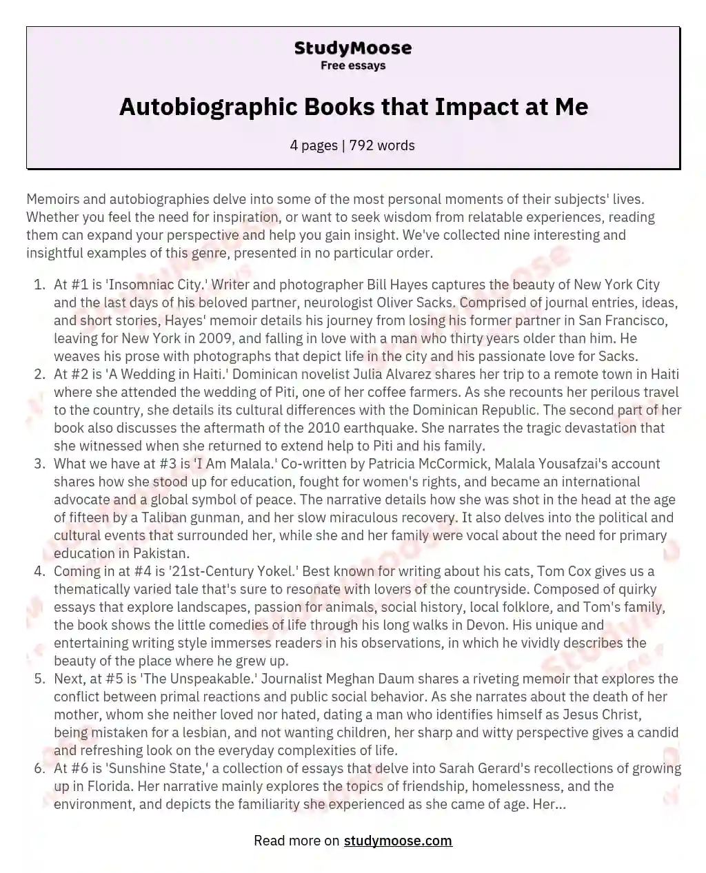 Autobiographic Books that Impact at Me essay