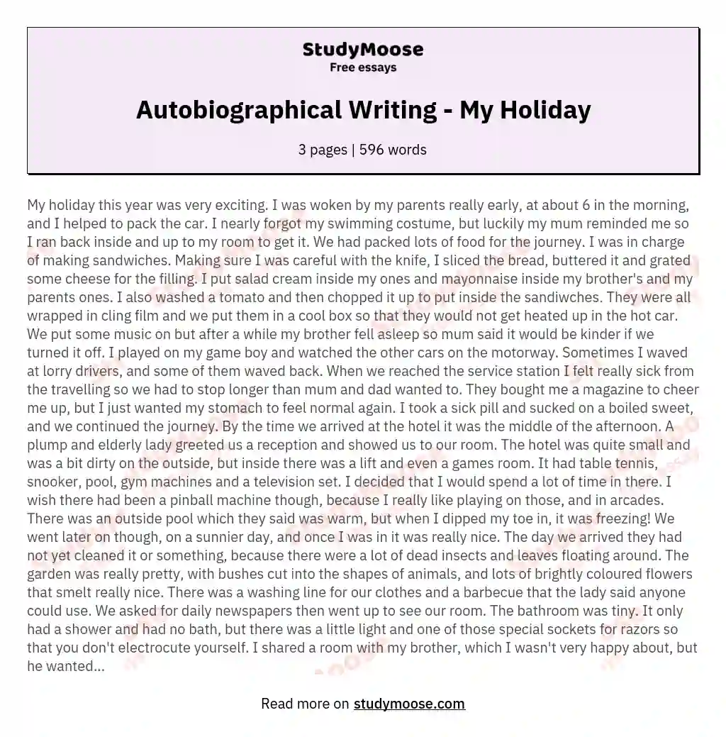Autobiographical Writing - My Holiday essay