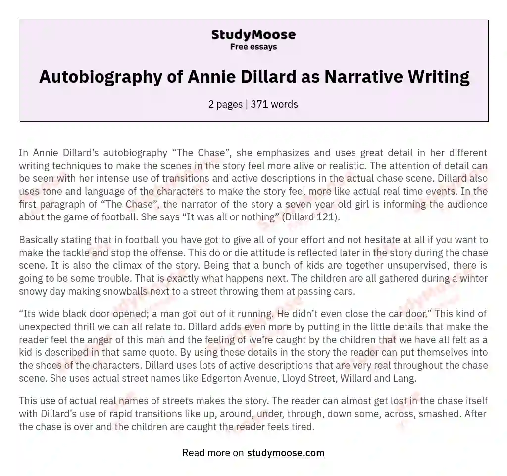 Autobiography of Annie Dillard as Narrative Writing