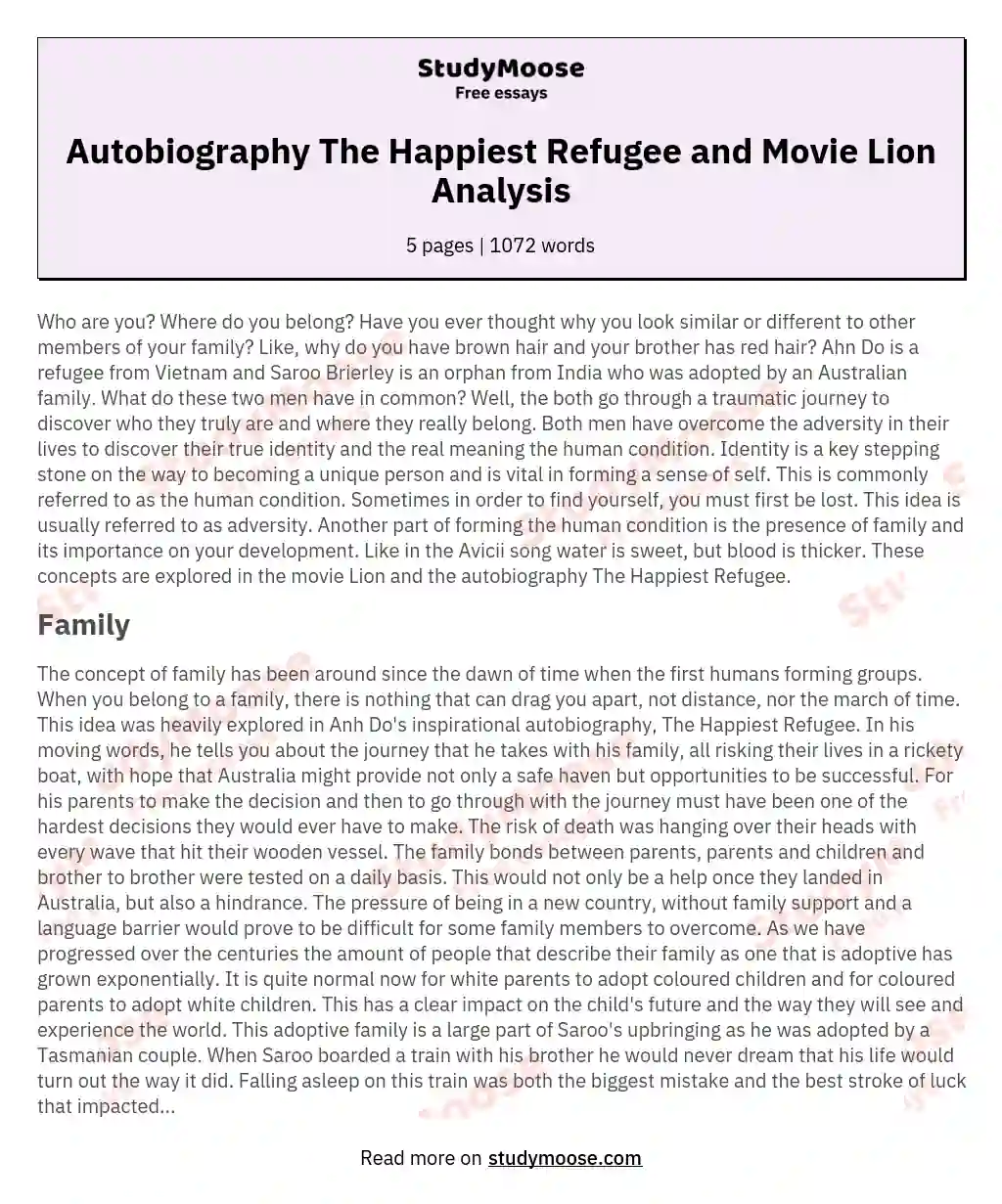Autobiography The Happiest Refugee and Movie Lion Analysis