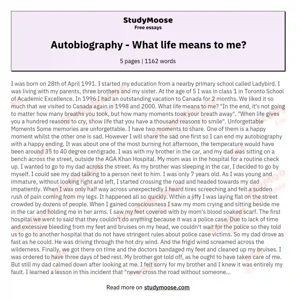Autobiography - What life means to me? essay