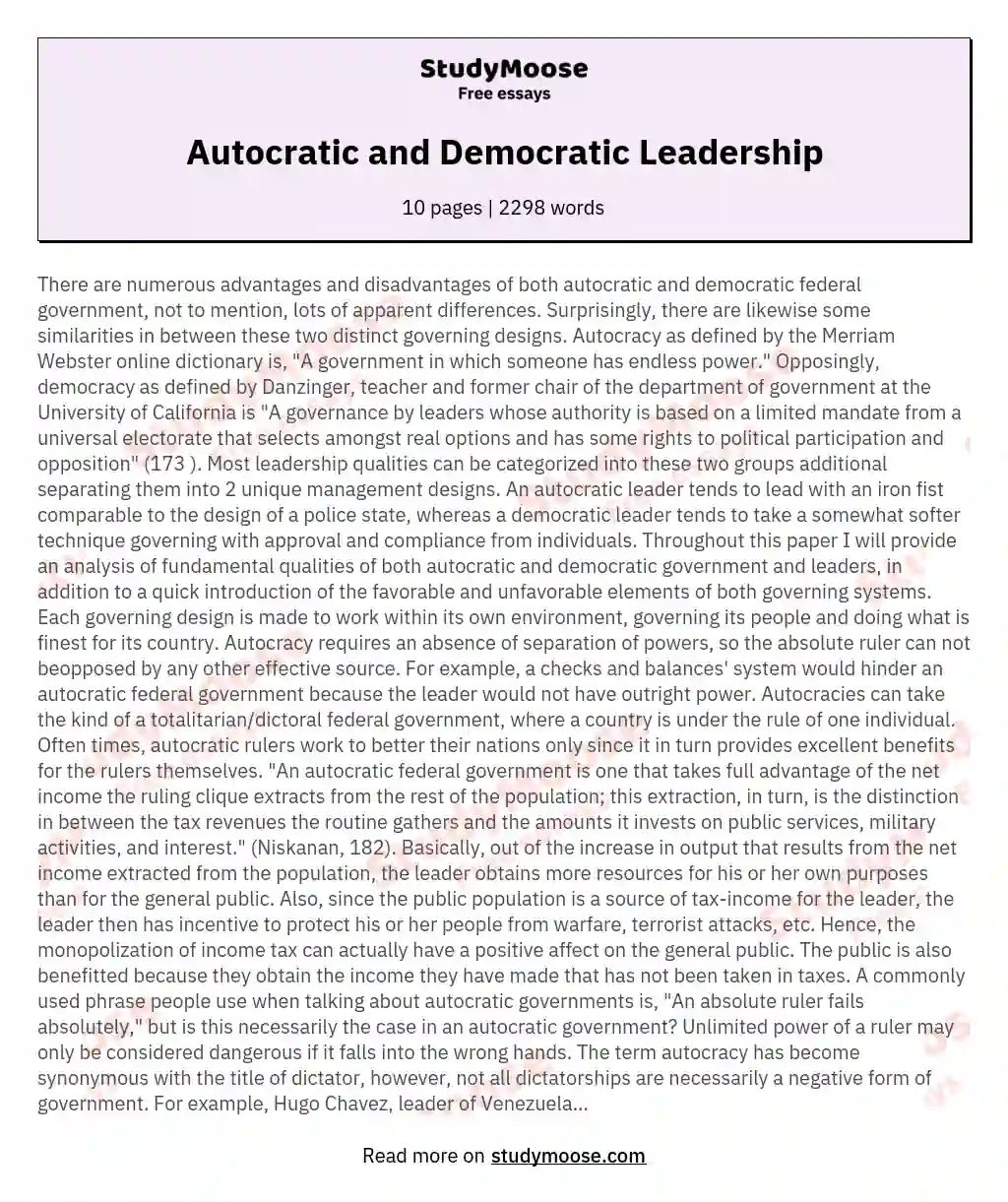 Autocratic and Democratic Leadership essay