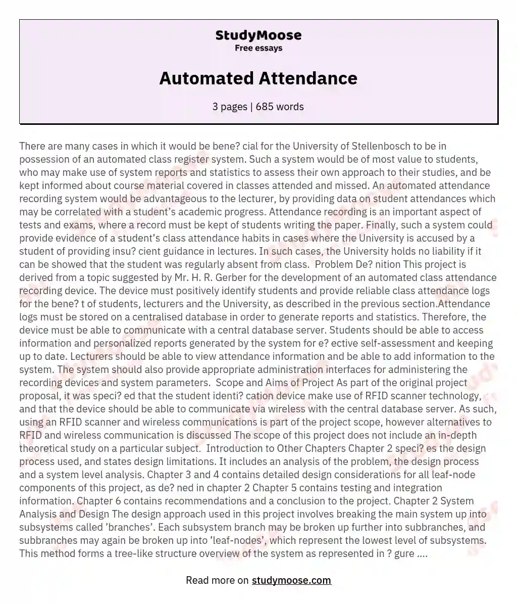 Automated Attendance essay