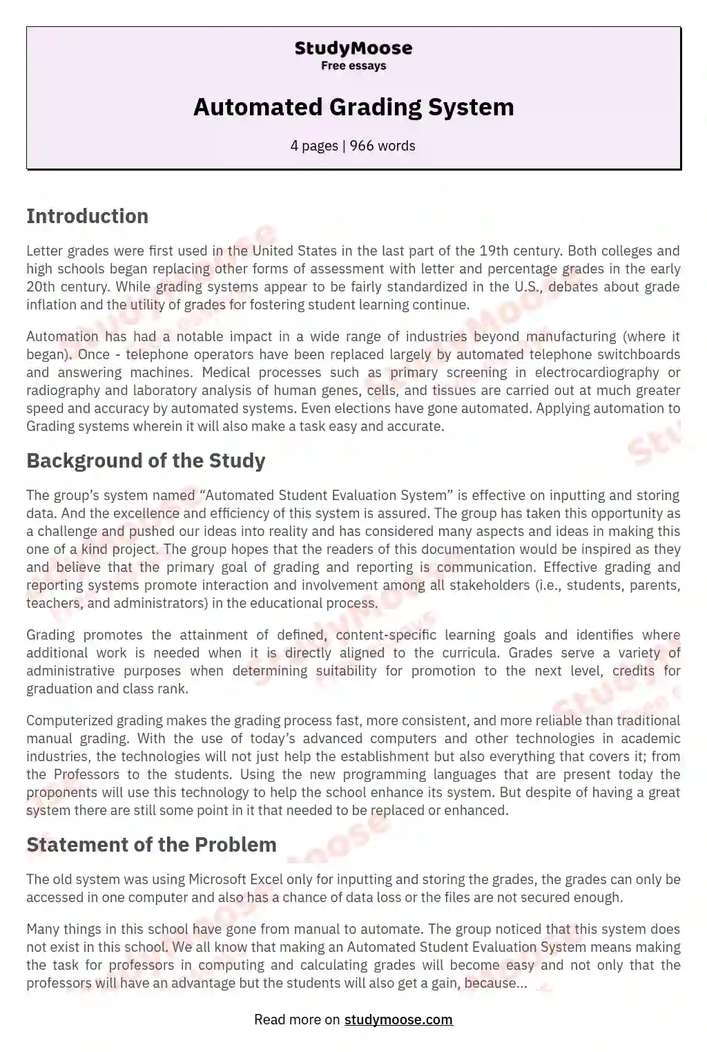 Automated Grading System essay