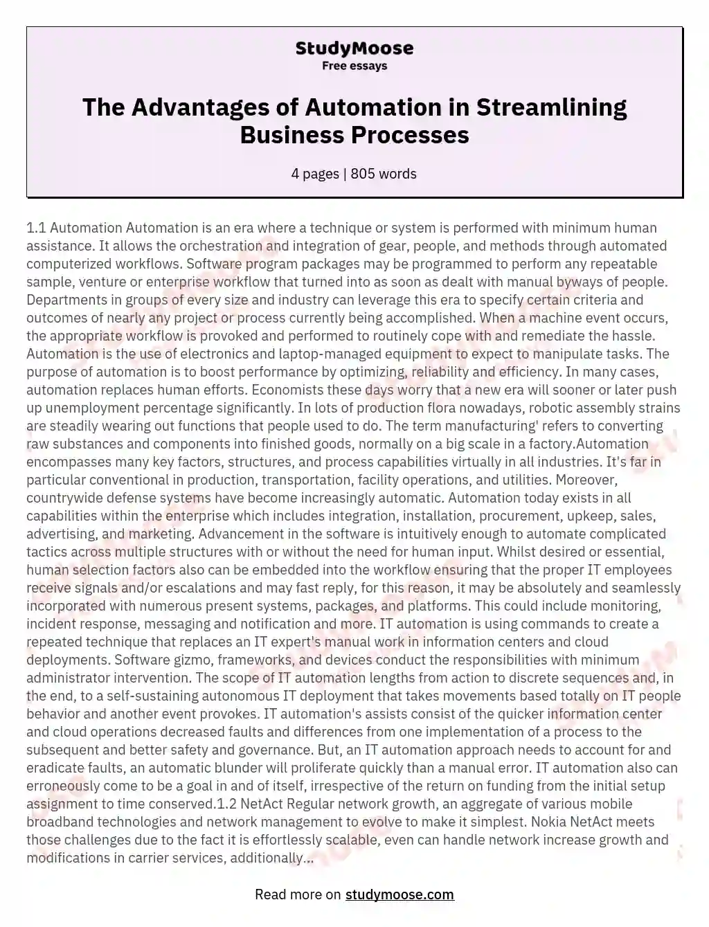 The Advantages of Automation in Streamlining Business Processes essay