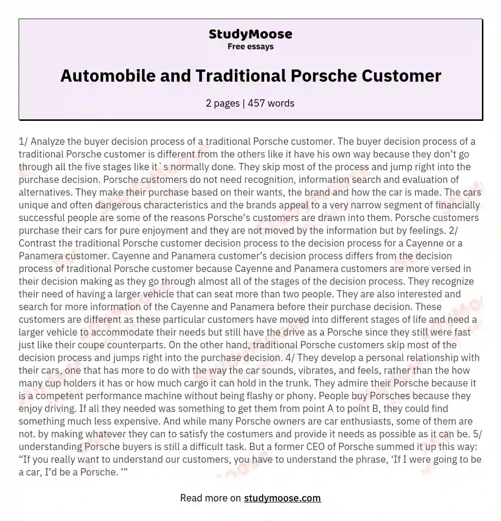 Automobile and Traditional Porsche Customer essay