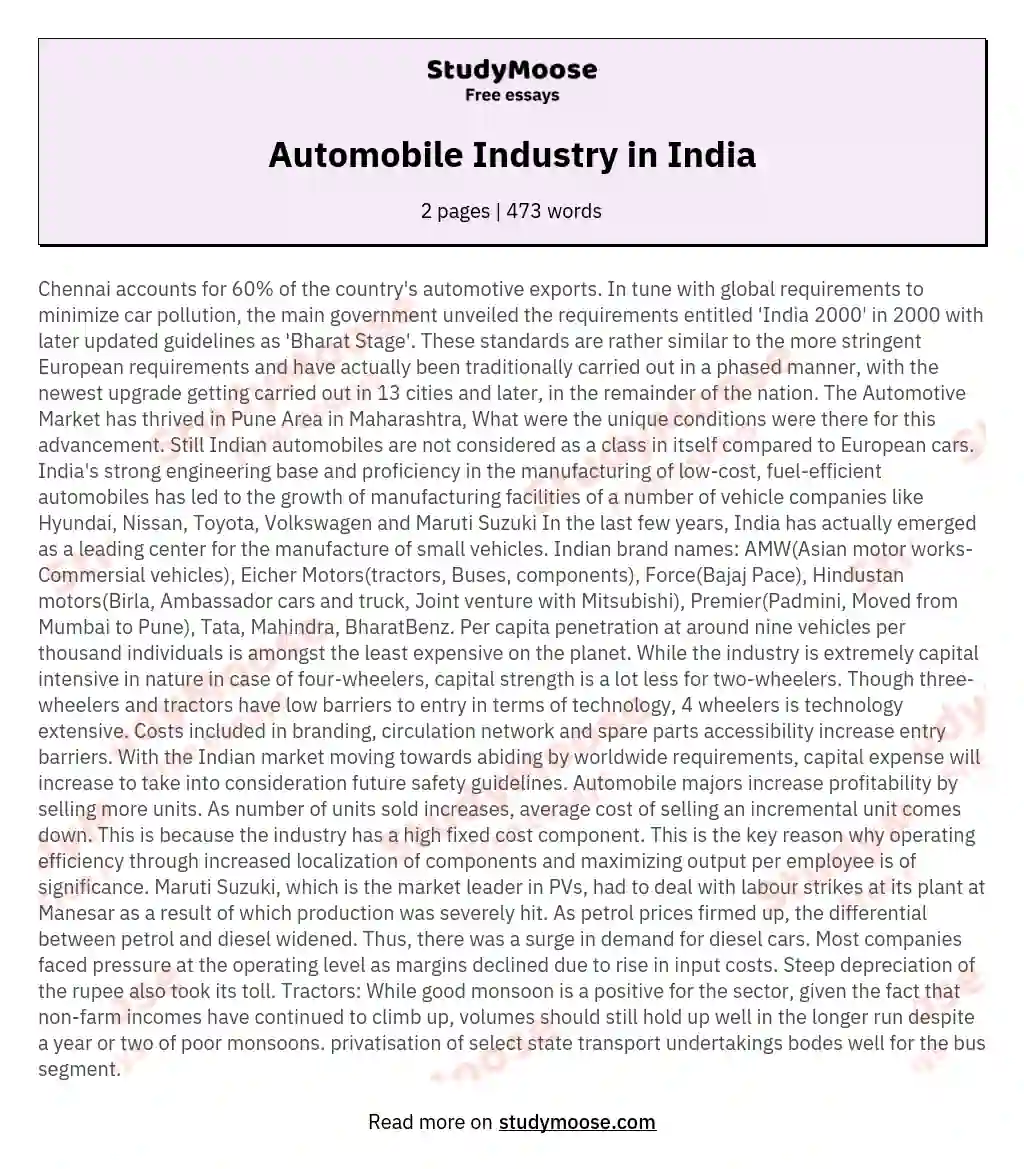 Automobile Industry in India essay