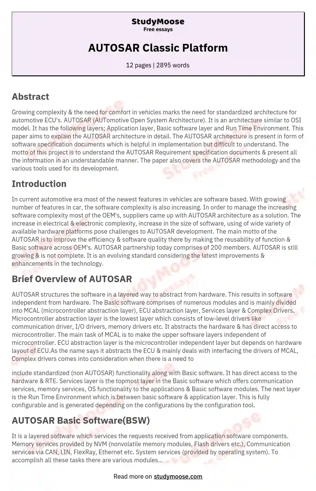 AUTOSAR Classic Platform essay