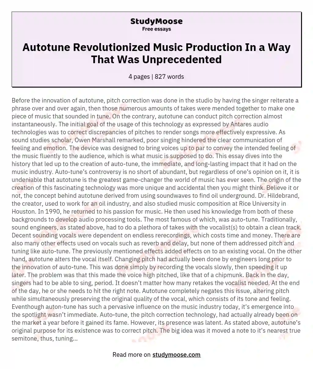 Autotune Revolutionized Music Production In a Way That Was Unprecedented essay