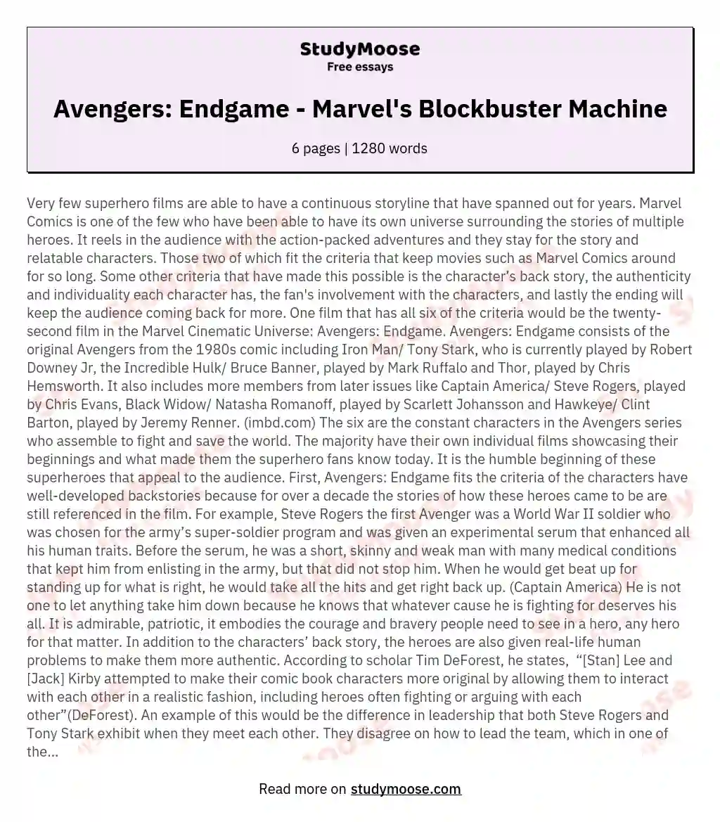 Avengers: Endgame - Marvel's Blockbuster Machine