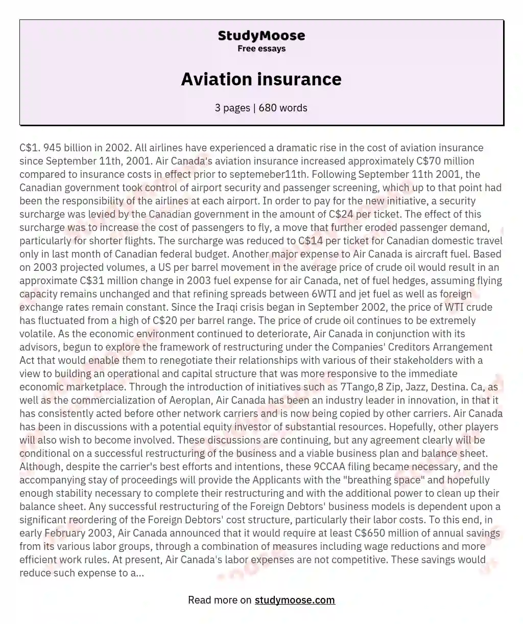 Aviation insurance essay