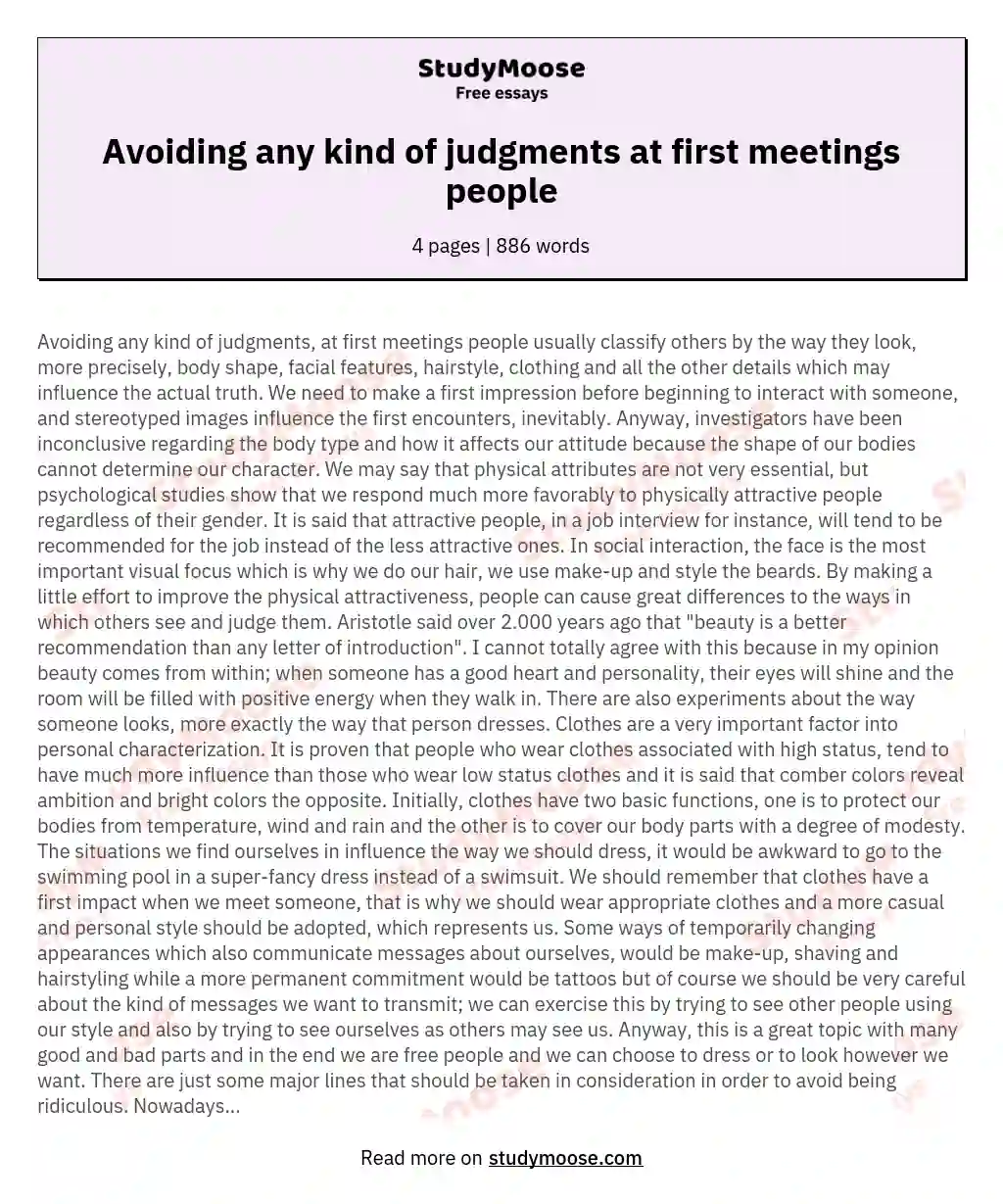 Avoiding any kind of judgments at first meetings people