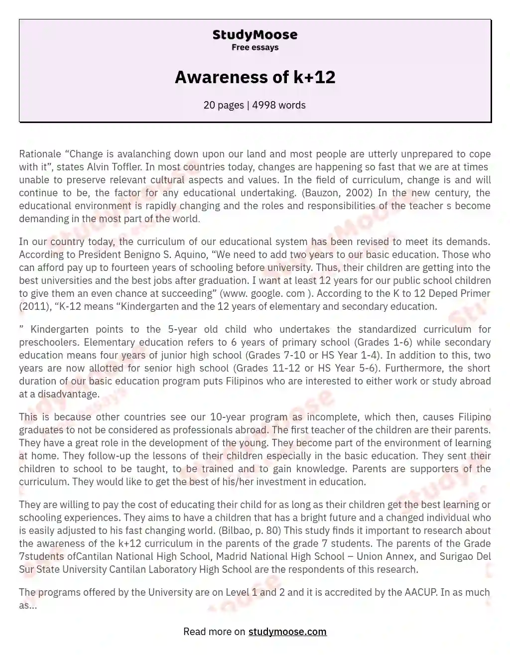 Awareness of k+12 essay