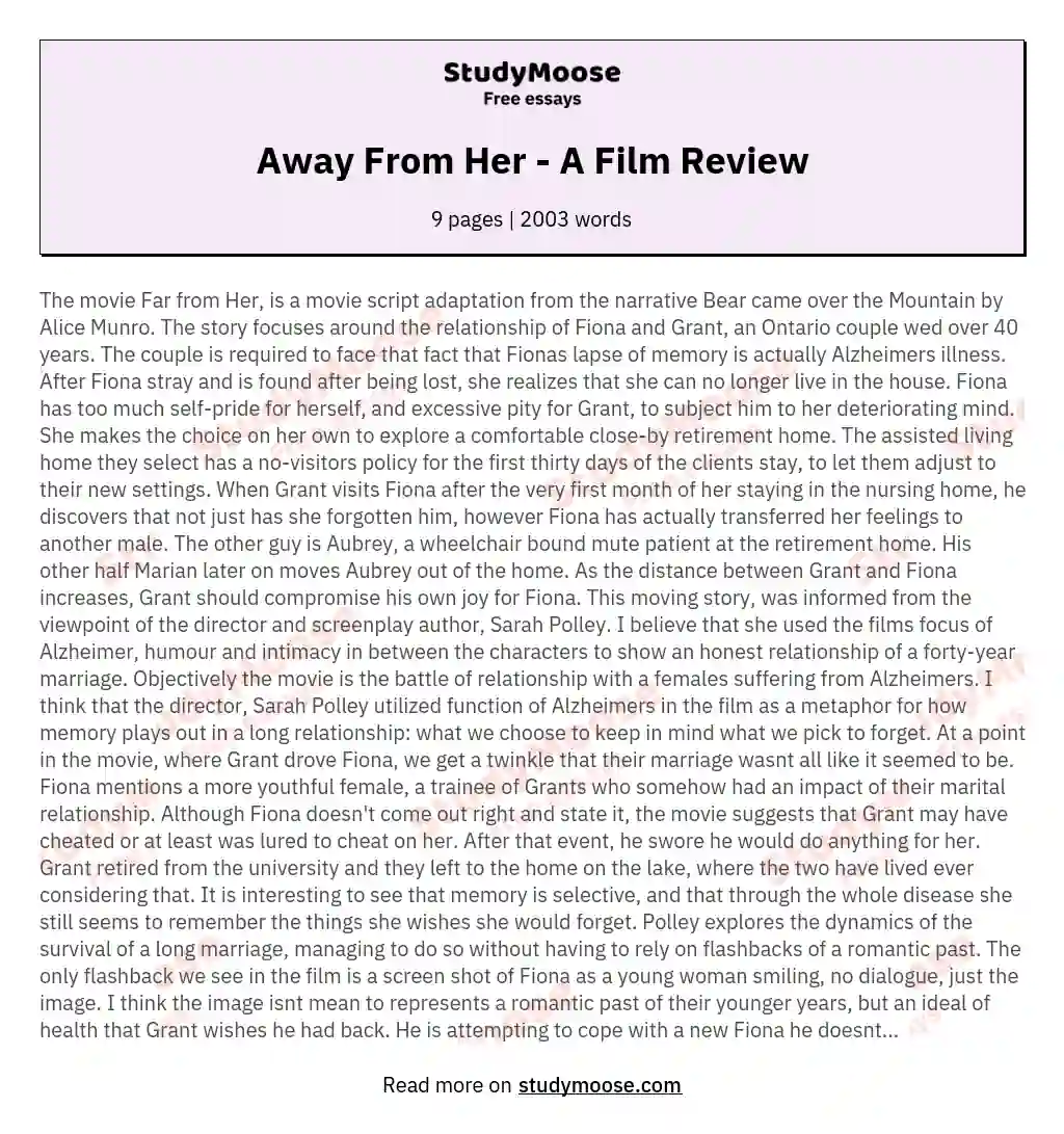Away From Her - A Film Review essay
