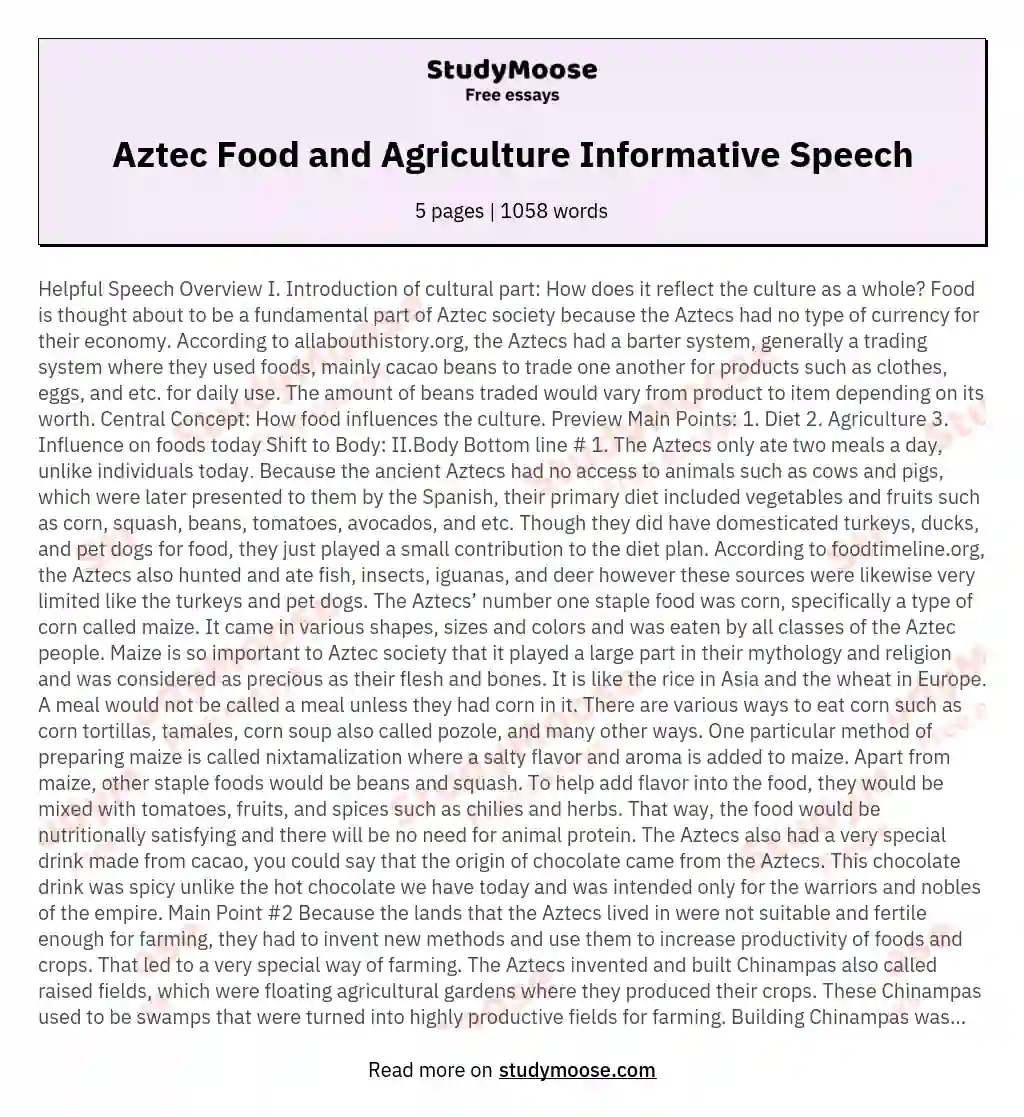 Aztec Food and Agriculture Informative Speech