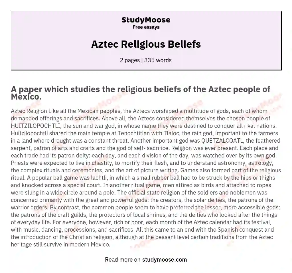 Aztec Religious Beliefs essay