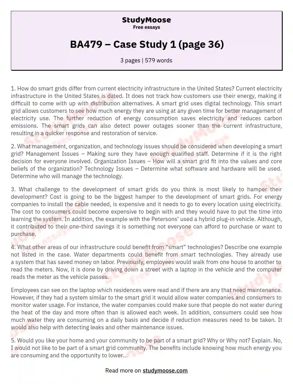 BA479 – Case Study 1 (page 36) essay