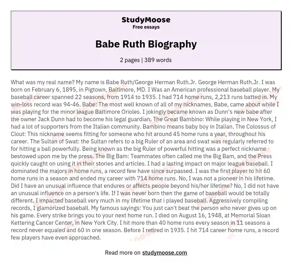 Babe Ruth Biography essay