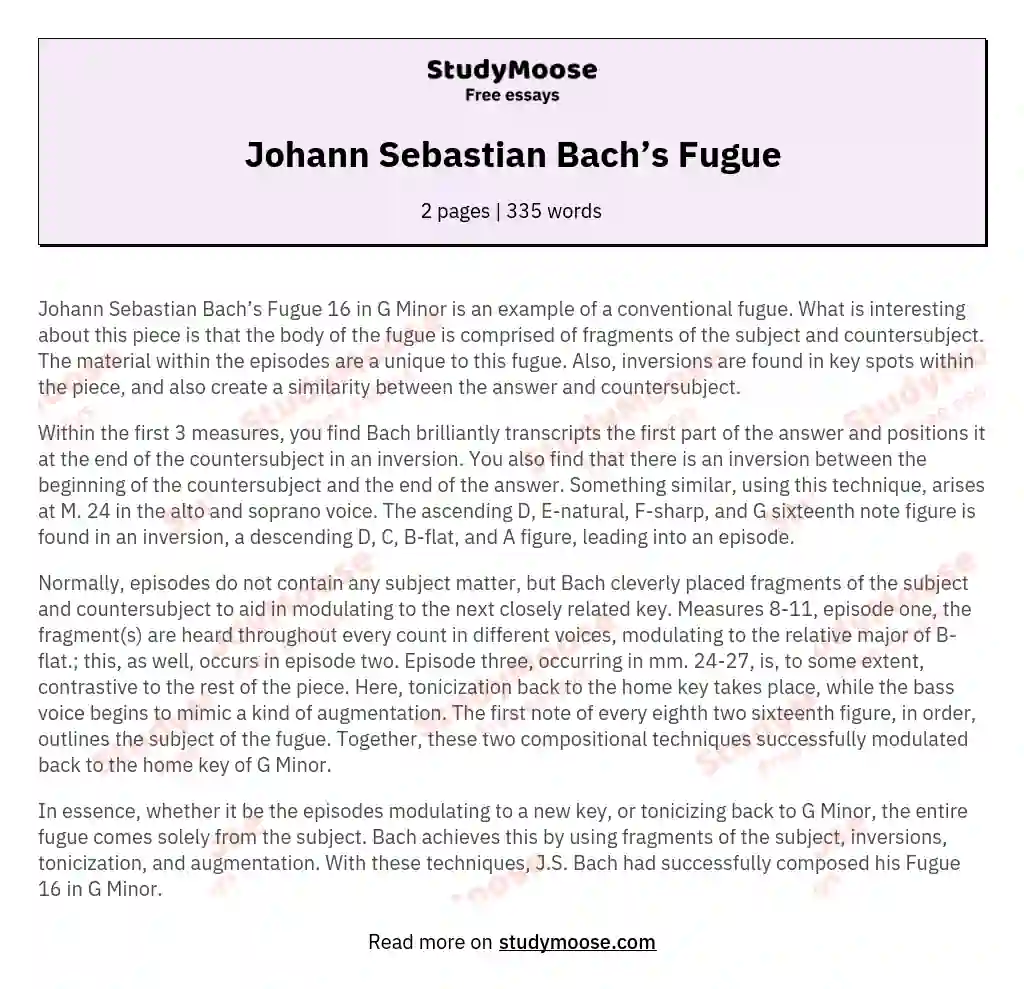 Johann Sebastian Bach’s Fugue essay
