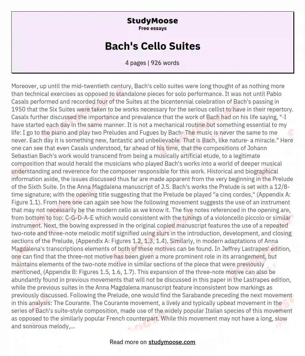 Bach's Cello Suites essay