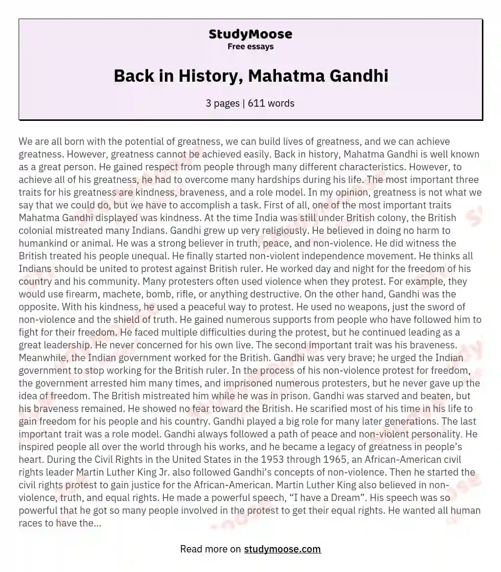 Back in History, Mahatma Gandhi essay