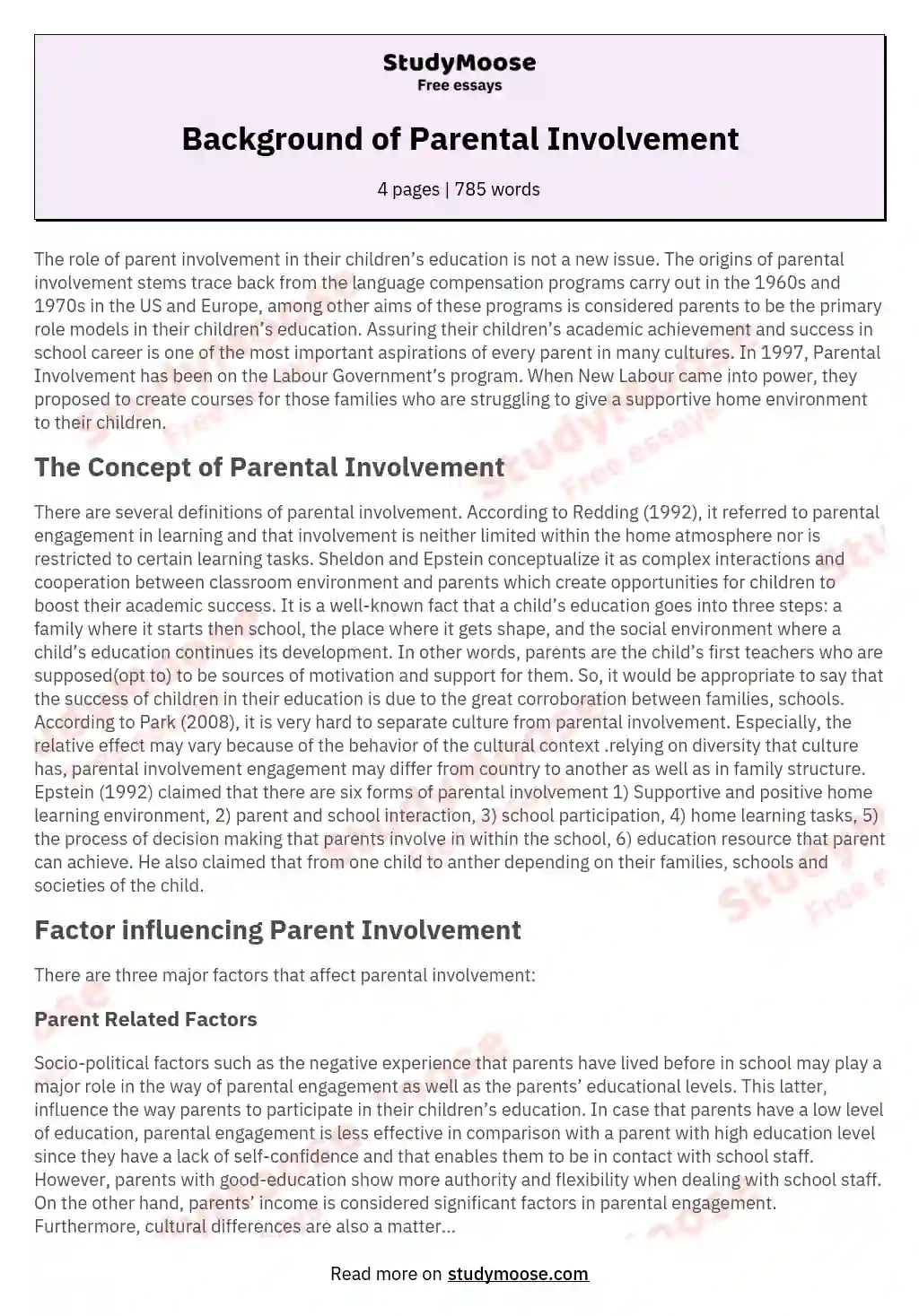 Background of Parental Involvement essay
