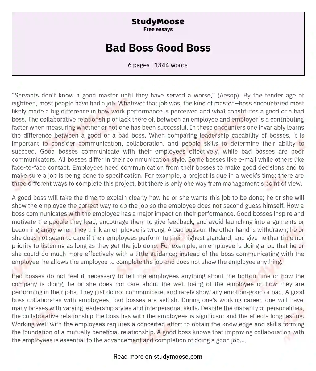 Boss Dynamics: Shaping Success and Satisfaction in the Workplace essay