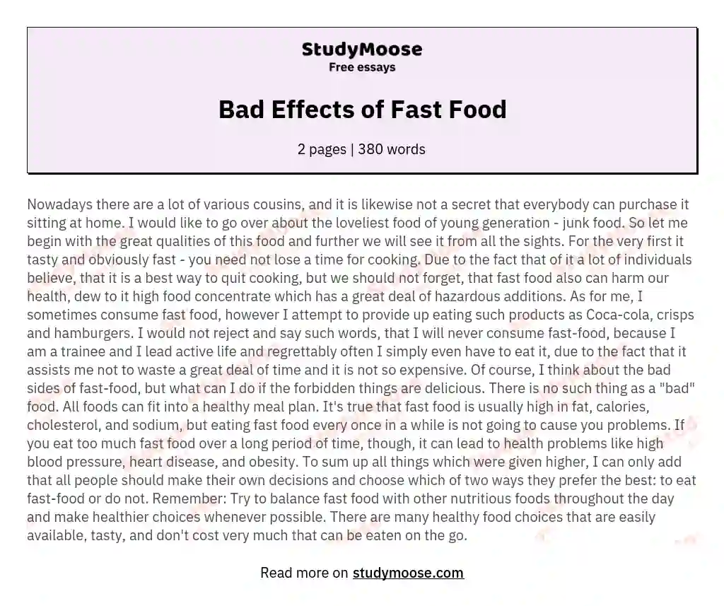 Bad Effects of Fast Food essay