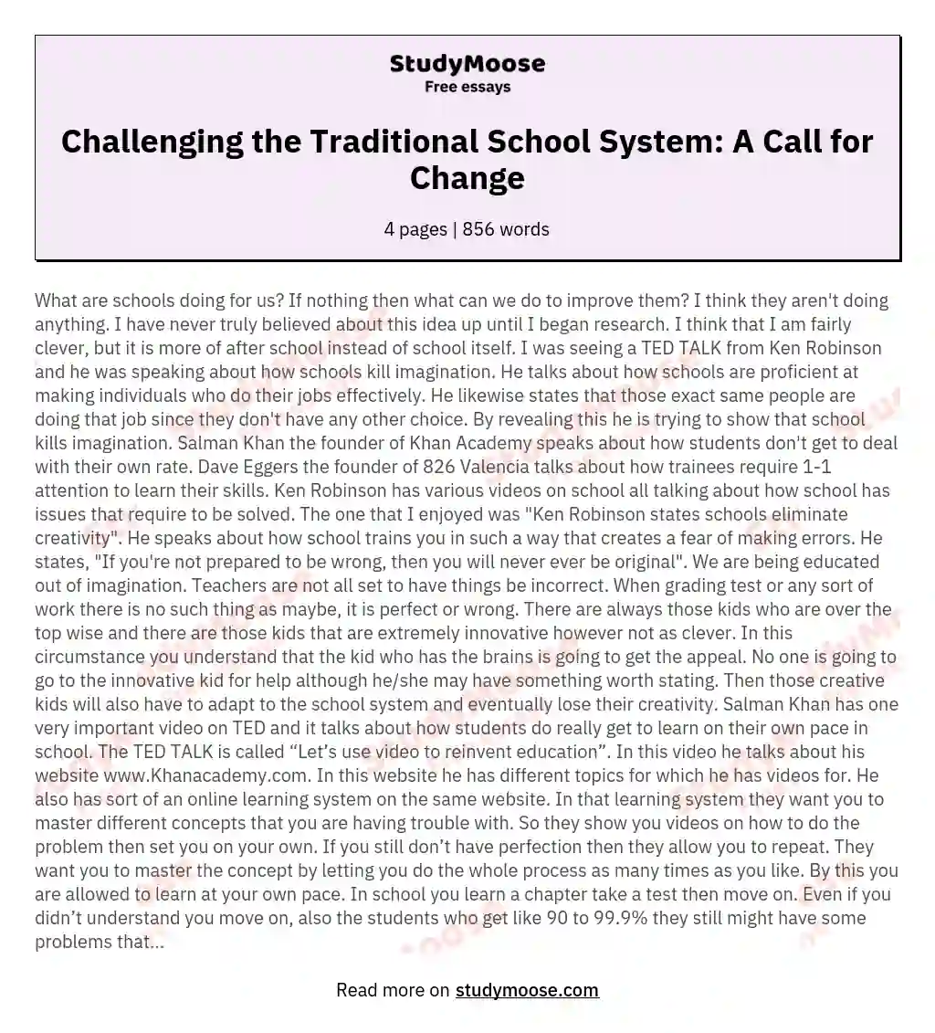 Challenging the Traditional School System: A Call for Change essay
