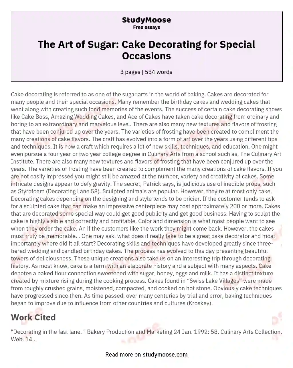 The Art of Sugar: Cake Decorating for Special Occasions essay