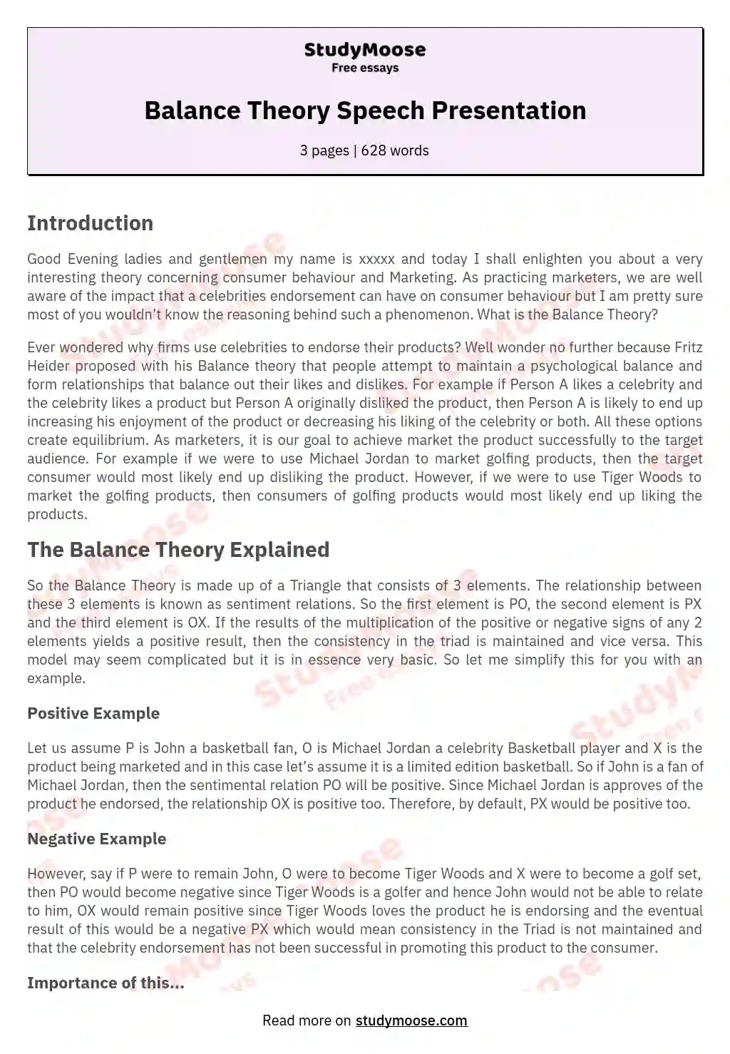 Balance Theory Speech Presentation
