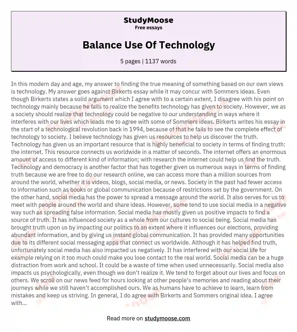 Balance Use Of Technology