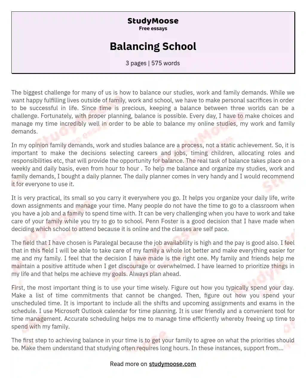 Balancing School essay